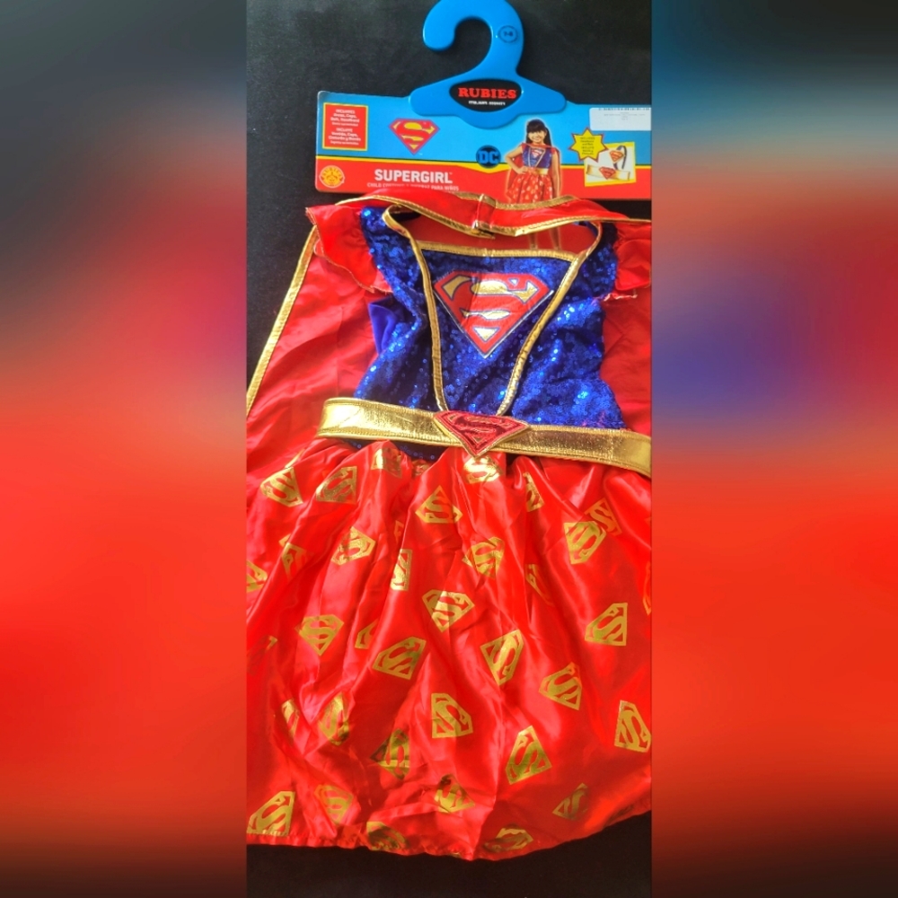 SuperGirl Costume with Belt and Cape Sz 7-8